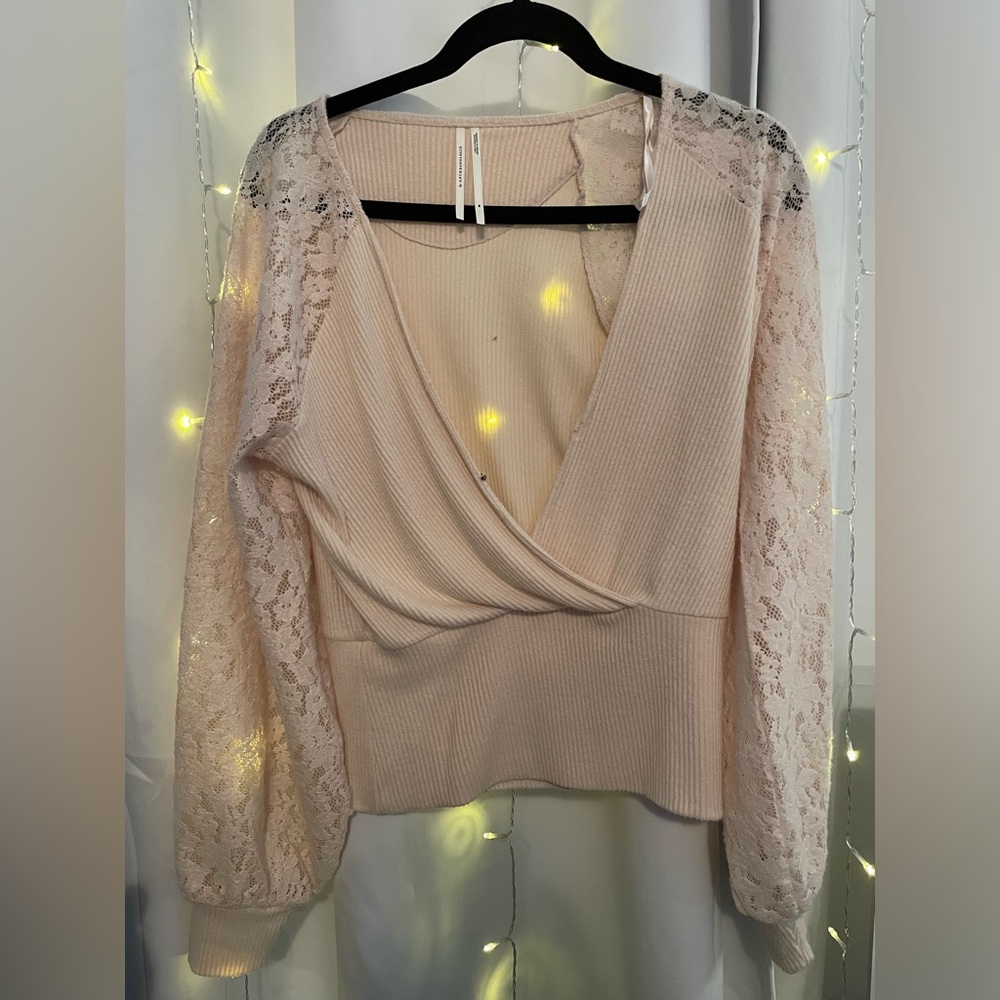 Anthropologie cream lace v-neck blouse